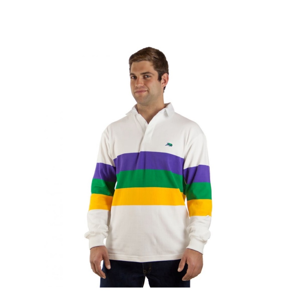 Brand new Men’s XS Perlis Mardi Gras Rugby striped shirt